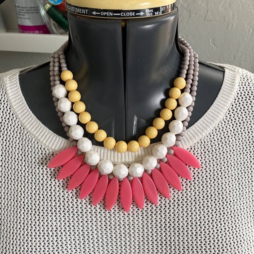New Pink Gray Beads Statement Necklace - Eliza Sue #32